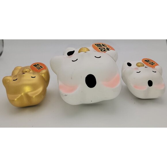 Set Of 3 Maneki Neko Lucky Cat Coin Banks - Picture 6 of 9
